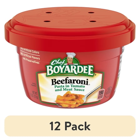 (12 pack) Chef Boyardee Beefaroni, Pasta in Tomato and Meat Sauce, Microwavable Meal, 7.5 oz. Bowl