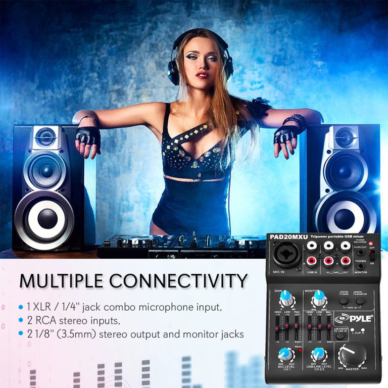 Pyle - Pad20mxu - 5 Channel Professional Compact Audio Mixer with USB Interface