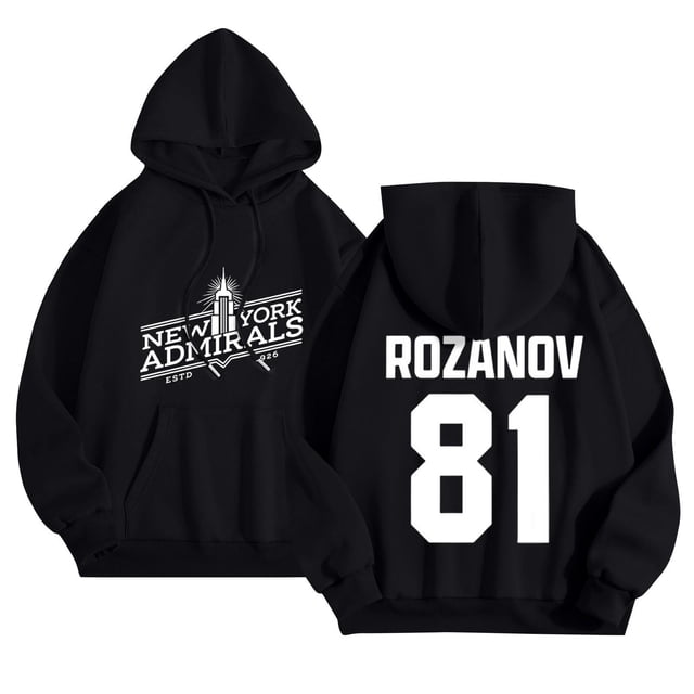 Heated Rivalry Jersey New York Admirals Pullover Hoodie with Drawstring Hood and Rozanov 81 Print Heated Rivalry Jersey Black M