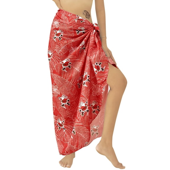 LA LEELA Women's Beachwear Christmas Tree Santa Sarong Wrap Bathing suit Swimwear Swim Cover Up Wraps Beach Coverups for Women One Size Red Santa