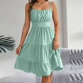 thumbnail image 2 of Women's Dresses Women's Sleeveless Square Neck Tiered Ruffle Smocked Waist Casual Summer Dress Spaghetti Strap Sleeveless Mini Solid Light Green L, 2 of 7