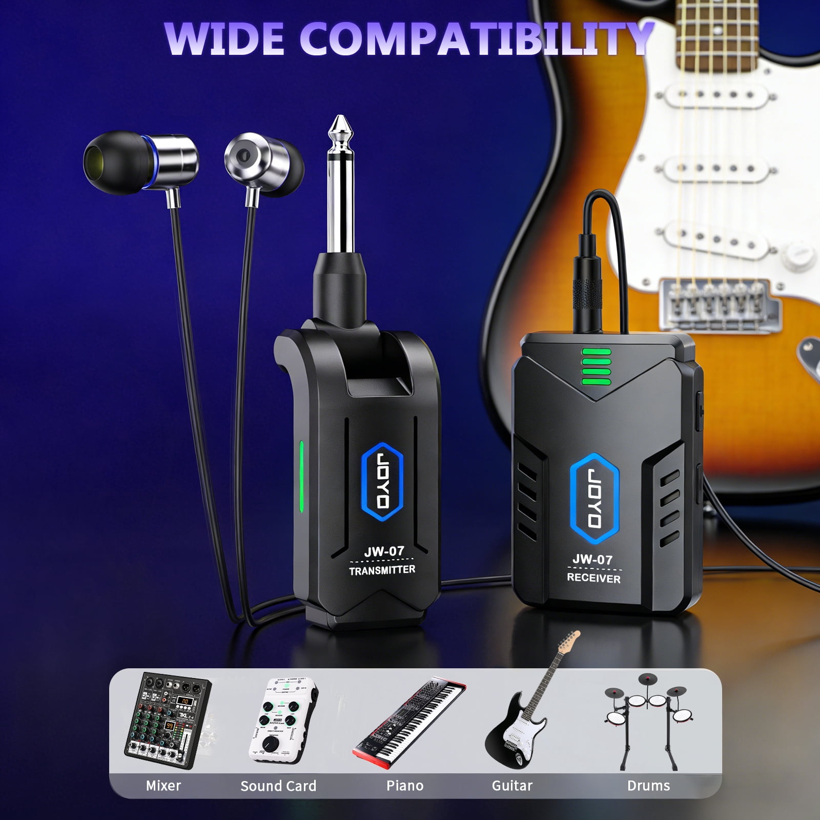 JOYO JW-07 Wireless in Ear Monitor System 2.4G Auto Pairing Stereo Transmitter Receive