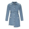 thumbnail image 4 of Azrian Plus Size Dresses,Womens Clothes,Women's Summer Fashion Denim Lapel Long Sleeve Single Breasted Belt Slim Dress Season, 4 of 6