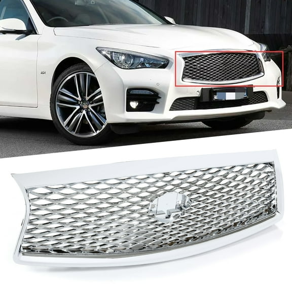 Kojem Front Bumper Center Grille Grill for 14 15 16 17 Infiniti Q50  Hood Mesh Conversion Kit Chrome