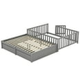thumbnail image 3 of Full Size Floor Bed with 2 Drawers, Solid Wood Floor Bed Frame with Fence and Door, Easy to Assemble, Grey, 3 of 7