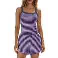 thumbnail image 2 of Binmer Women's Striped 2 Piece Outfit ,Sleeveless Square Neck Cami and Elastic Waist Short ,Soft Sleep Loungewear Outfit Purple,XL, 2 of 4