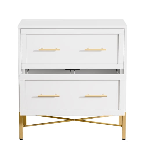 31.49-Inches Modern White & Gold 2-Drawer Lateral File Cabinet, Wood Filing Storage Cabinet for Letter/Legal/A4 Files, Printer Stand with Anti-Tilt & Safety Features for Home Office