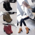 thumbnail image 5 of Women's Chunky Heel Ankle Booties Stylish High Heels Dress Boot Comfy Round Toe Lace up Side Zipper Combat Boots, 5 of 11