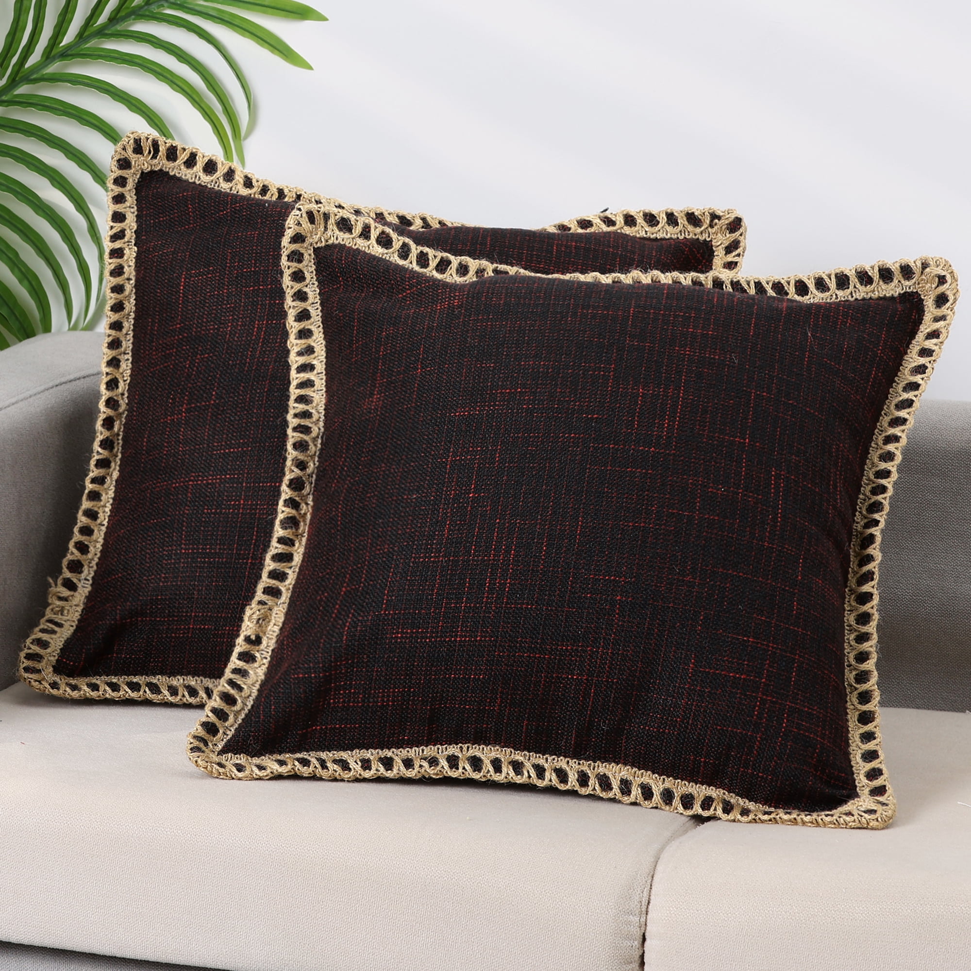 Unique Bargains Linen Pillow Covers Solid Color Throw Pillow Covers for Home Sofa 1 Pair Black 18" x 18"