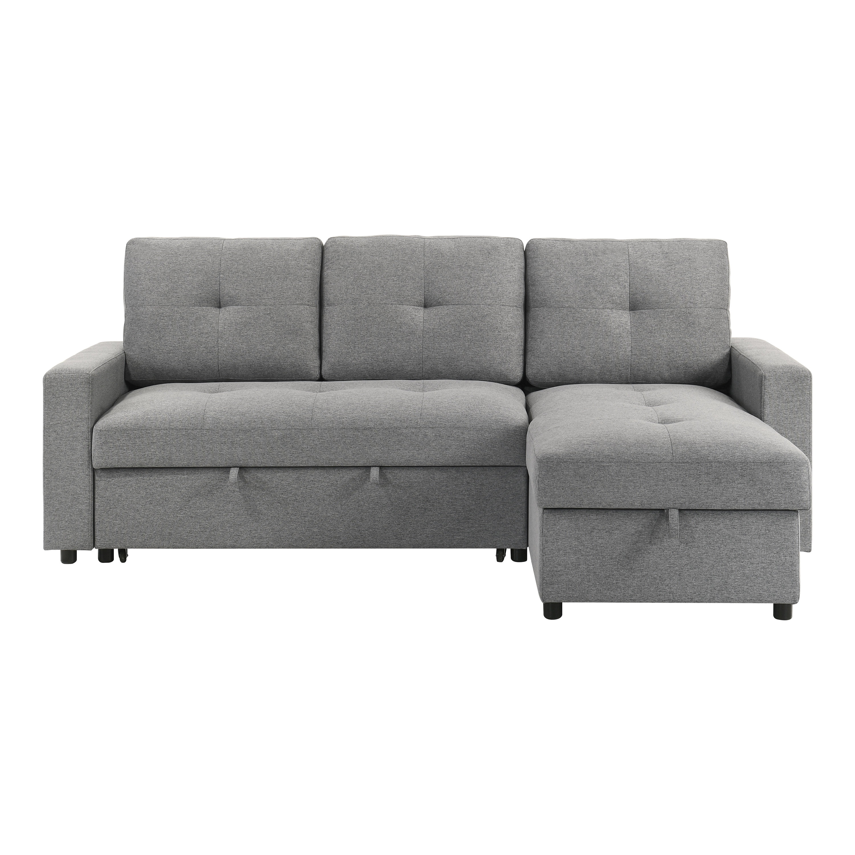 Furniture of America Jovi Modern Fabric L-Shaped Sectional Sofa with Pull Out and Storage Under Chaise, Gray