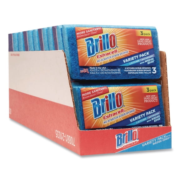 Estracell 4.5 in. x 2.75 in. Scrub Sponge Variety Pack - Blue/Purple/White (8/Carton)