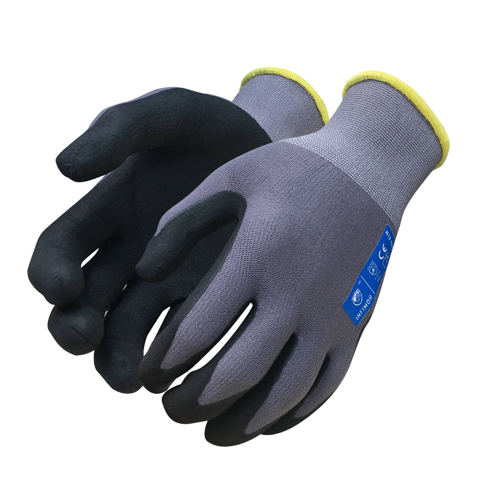 BLACK/LARGE 50 Pairs PU Palm Coated Nylon Multipurpose Work Gloves 