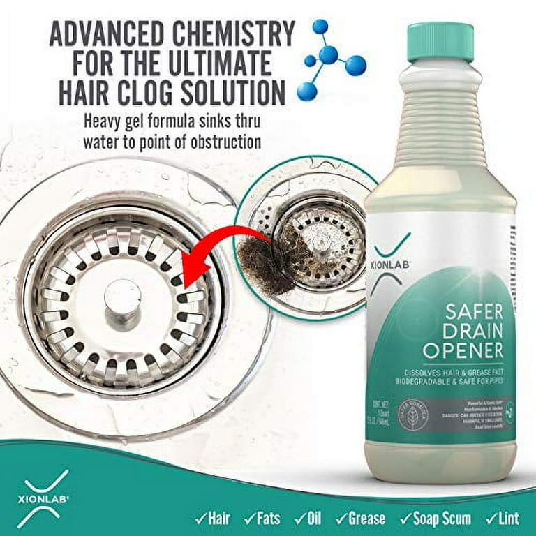 XionLab Industrial-Strength Liquid - 32 oz | 2 USES | Drain Opener + Drain  Cleaner + Hair & Grease Clog Remover - Biodegradable for Bathroom Sink