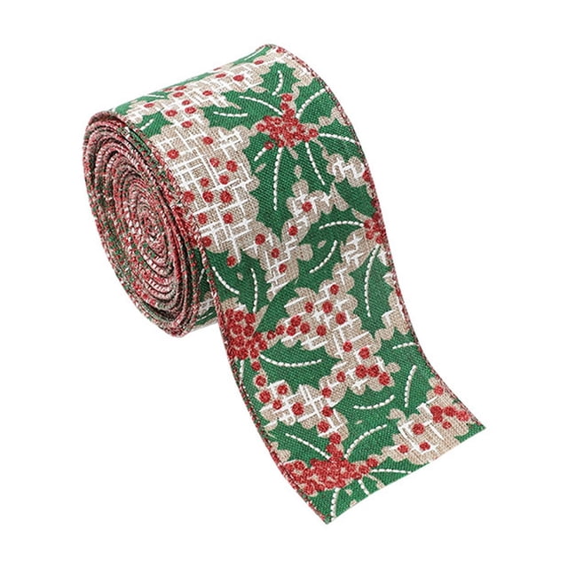 Christmas Tree Decorations Composite Fashion Linen Christmas Ribbon Boutique Ribbon Decoration Christmas Tree Printing Ribbon 2M Christmas Tree Storage