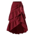 thumbnail image 5 of Women Drawstring Ruched Midi Skirt, High Low Asymmetrical Tiered Ruffle Wrap Skirt, High Waist Flowy Irregular Hem A Line Skirt Wine M(M), 5 of 5
