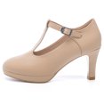 thumbnail image 2 of DADAWEN Womens Pumps Round Toe T-Strap Mid Heels Bridal Wedding Party Dress Shoes Nude 5.5 US, 2 of 5