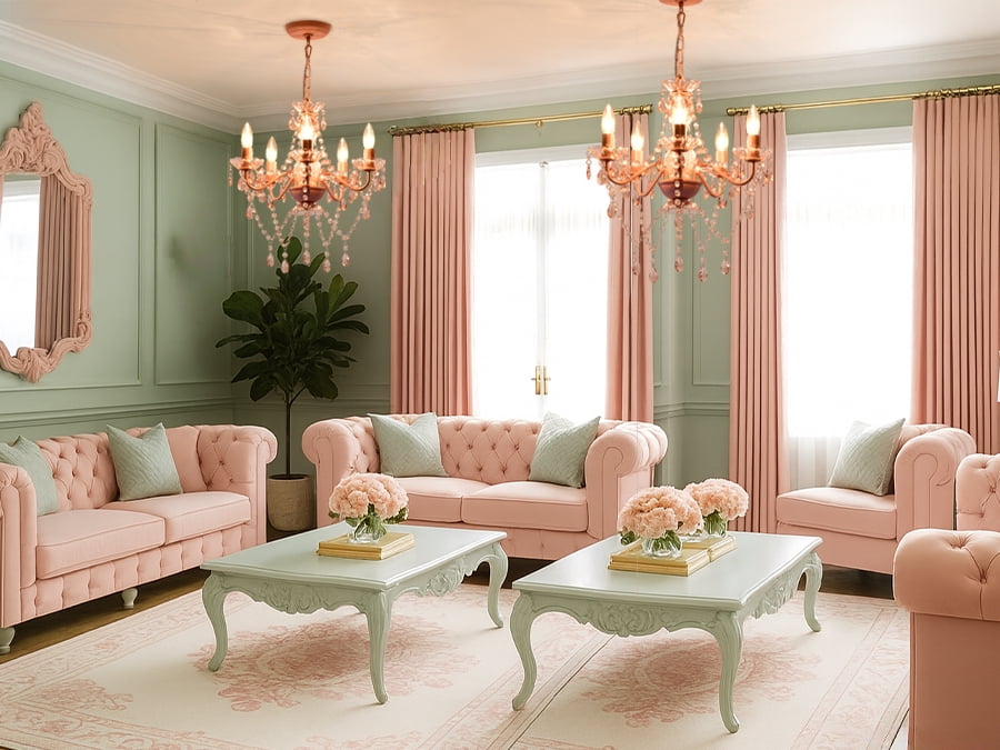 Pink Crystal Chandelier – 5 Light Acrylic Ceiling Fixture for Girls Bedroom, Nursery or Dining Room, 17in Wide