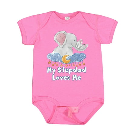 

Inktastic My Stepdad Loves Me Cute Elephants Clouds Moon and Stars Gift Baby Boy or Baby Girl Bodysuit