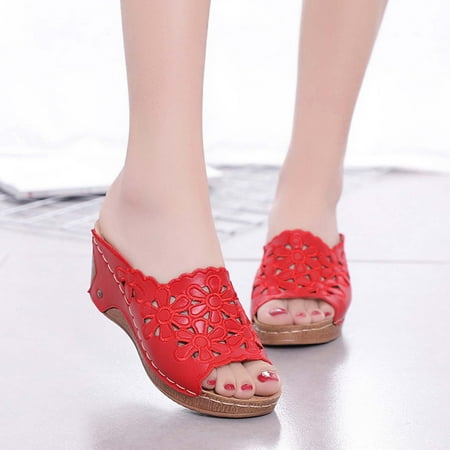 

Gnogobi Womens Sandals Casual Hollow Out High Heels Thick Platforms Shoes Slippers Platform Sandals On Clearance