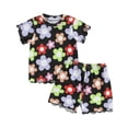 thumbnail image 3 of oelaio Girls Summer Outfits Cute Flower Printed 2 Piece Clothes Short Sleeve T-Shirts and Elastic Waist Shorts Kids Casual Lounge Pajama Sets Black 18-24 Months, 3 of 7