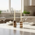 thumbnail image 2 of Mela Artisans Striped Marble & Acacia Candleholders -White, 2 of 2
