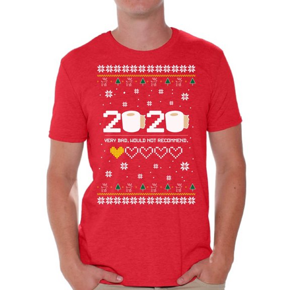 Bad 2020 T-Shirt for Men New Year Men's Shirt Xmas Pattern 2020 Very Bad Would Not Recommend Tee Merry Christmas Top for Boys New Year Shirts for Men Happy Holidays Toilet Paper Xmas Gifts for Him
