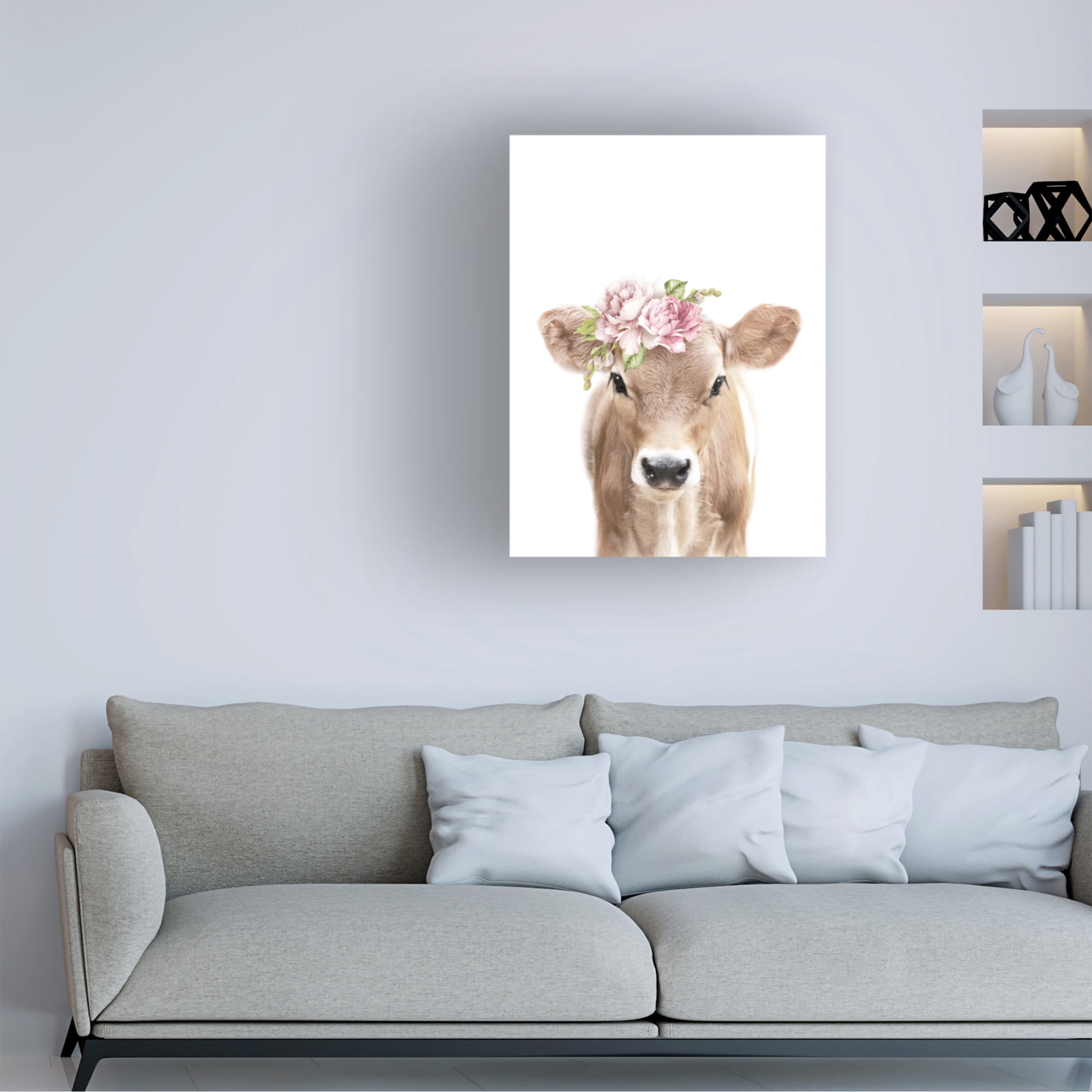 Trademark Fine Art Lola Peacock Floral Baby Calf Canvas Wall Art