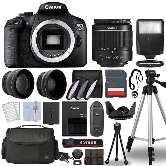 Canon EOS 2000D / Rebel T7 SLR Camera   3 Lens Kit 18-55mm   32GB   Flash & More - International version