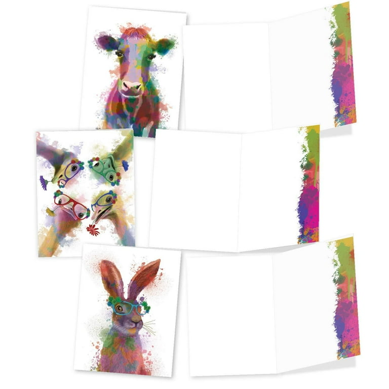 The Best Card Company Funky Rainbow Wildlife - 20 Watercolor Blank Note Cards with Envelopes (4 x 5.12 inch) - Boxed All Occasion Animal Cards - Cute