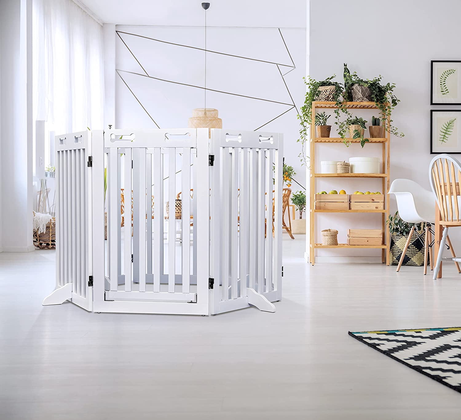 Arf Pets Freestanding Dog Gate, Wooden 6-Panel Pet Fence with Door, Foldable, 120 x 31.5 in