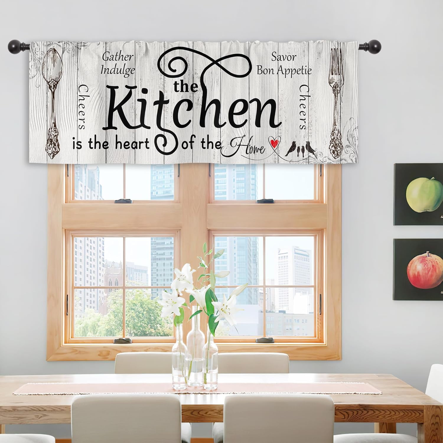 Kitchen Curtains and Valances 3 Piece Set Rod Pocket 36 Inch Short Rustic Black White Farmhouse Country Bedroom Living Room Treatment Fabric