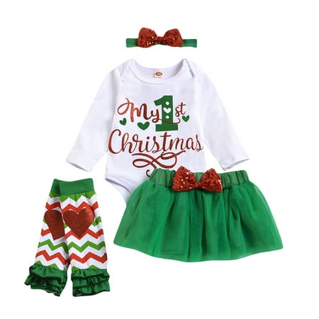 

Youmylove Toddler Kids Girls Chiristmas Letters Printed Flare Long Sleeve Romper Skirt Hairband Socks Outfit Set Clothes Leisure Child Clothing