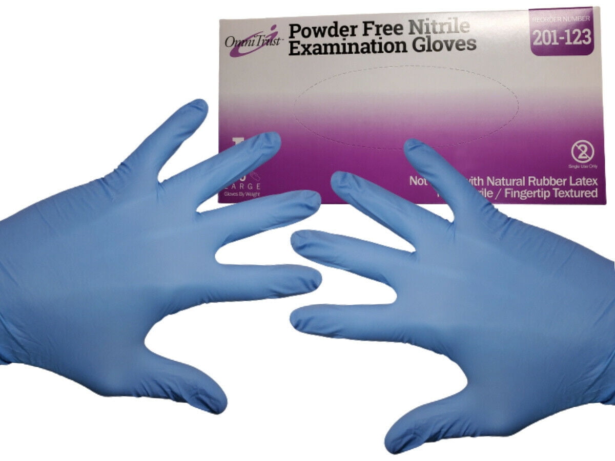 OmniTrust Nitrile Examination Gloves, Size Large, 100 per Box