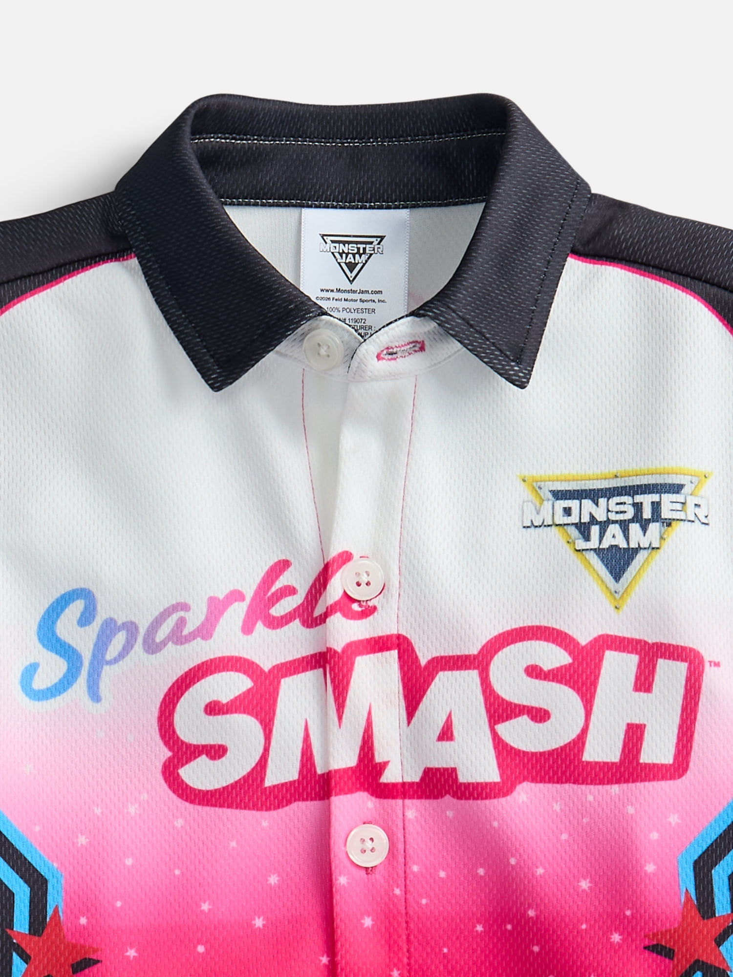 Monster Jam Sparkle Smash Toddler Boys Button Front Shirt with Short Sleeves, Sizes 12M-5T