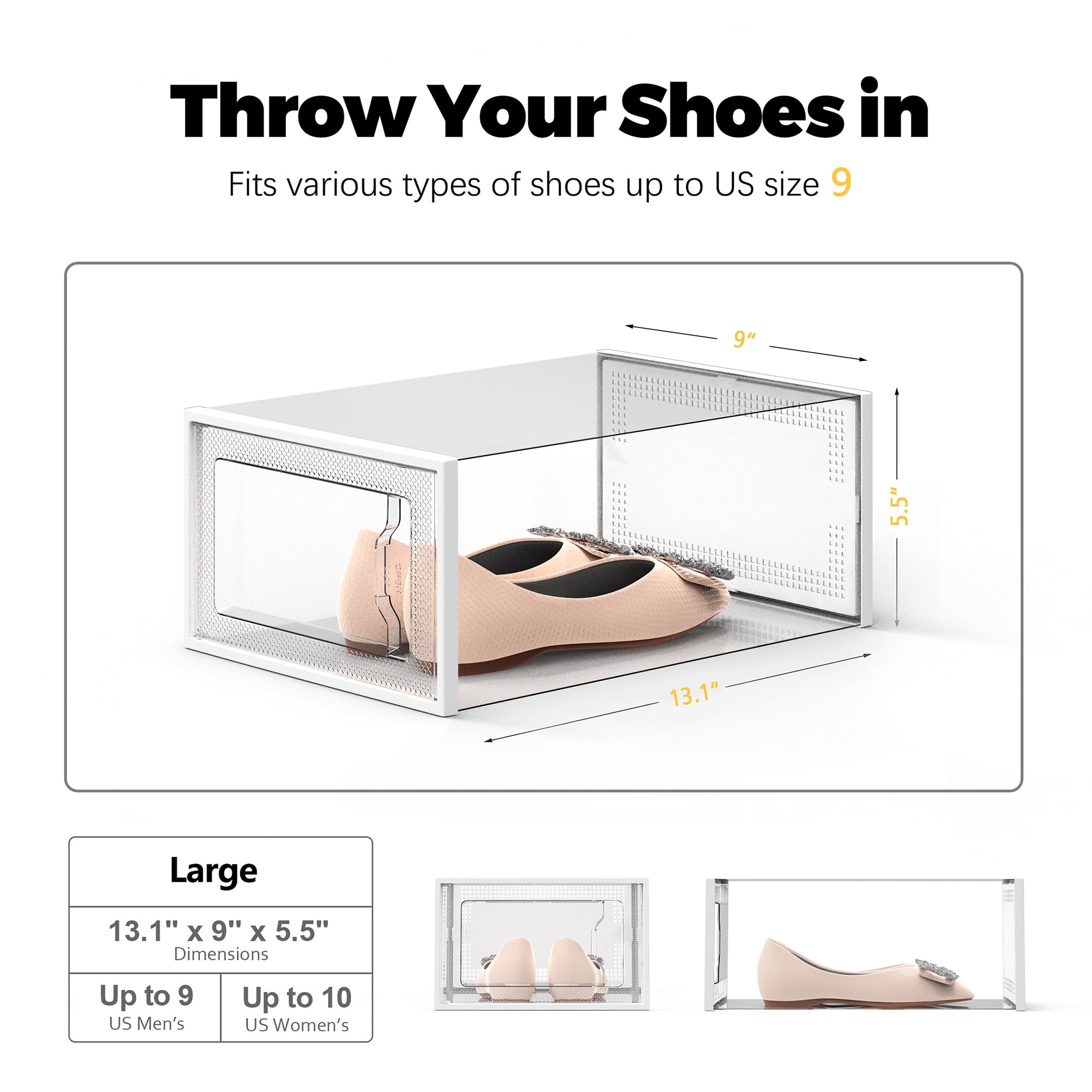 SEE SPRING Large Shoe Storage Box Organizers for Closet,Foldable Sneaker Containers Bin Holder,12 Pack