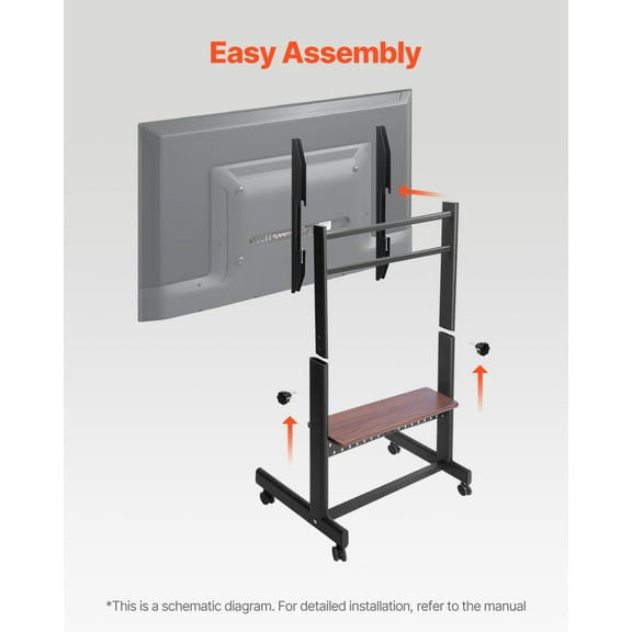 Large TV Stand with Wheels – Fits 55-100 Inch Flat/Curved TVs, Height Adjustable, Media Storage, 205lbs Capacity, VESA 800x600mm Compatible