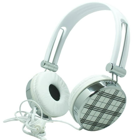 Overhead Mobile - Premium Over-Head Stereo Handsfree Headset Headphones w/ Mic for Vertu Signature Touch,General Mobile GM5, Lenovo P2, Vibe K6, PALM Pixi Plus, Pixi (White Pattern) + MND Stylus