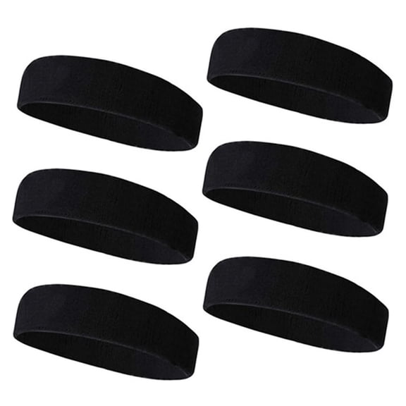 6pack Sweatbands Sports Headband for Men & Women - Moisture Wicking Athletic Cotton Terry Cloth Sweatband ,Cooling Moisture Wicking Headbands(Black)