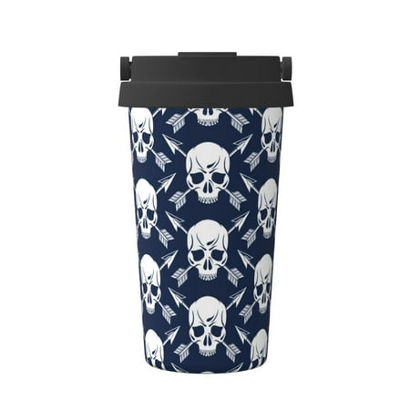 

Tebeau white arrow Skull Print Travel Coffee Mug Insulated Coffee Cup with Leakproof Lid Coffee Tumbler Reusable Coffee Cups with Seal Lid