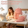 thumbnail image 4 of 4PCS Campus Backpack Set for Teen Girls,Simple Color Block School Backpack with Tote Bag & Pencil Case,Lightweight Laptop Bookbag Travel Daypack for Middle High School, 4 of 5