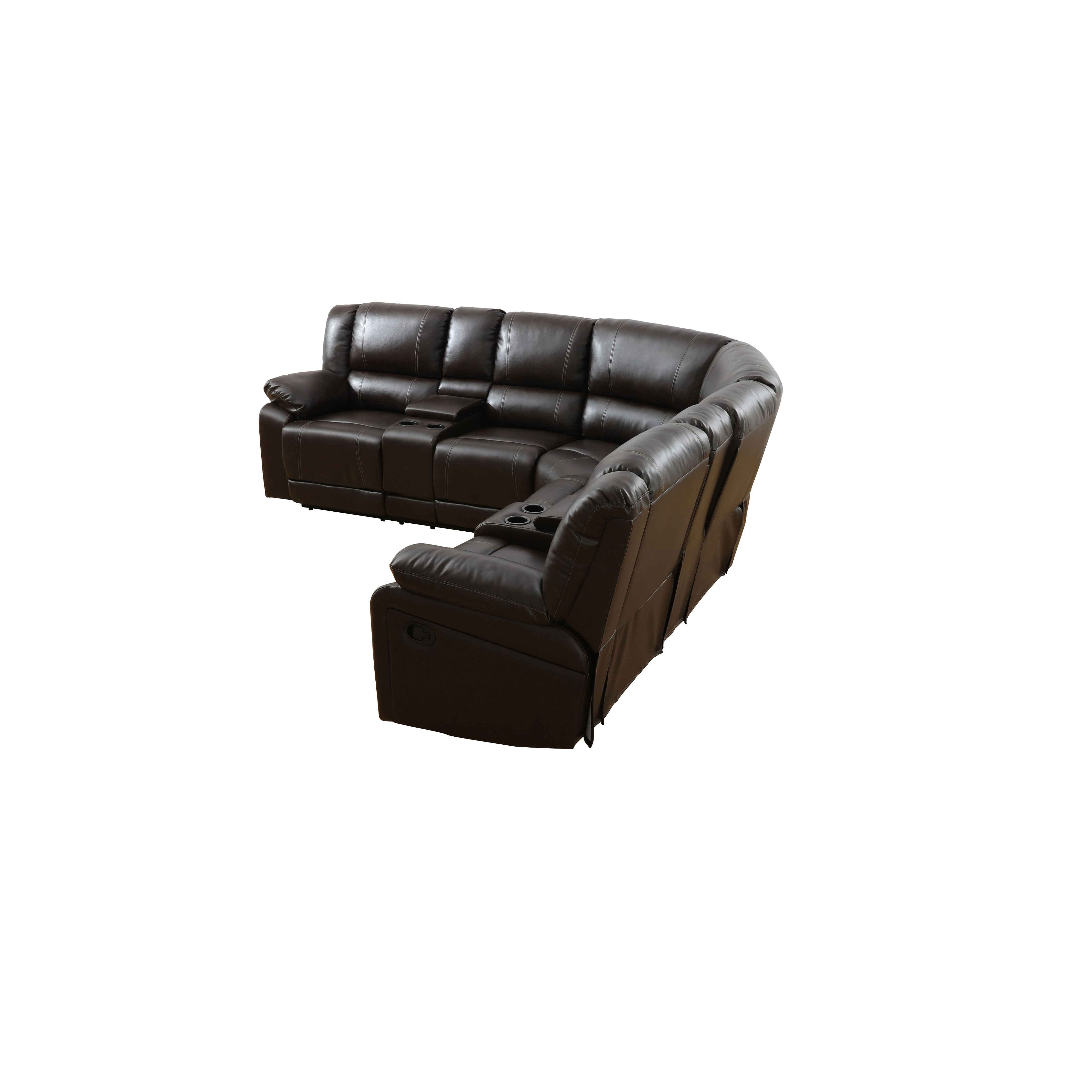 MAYEERTY Oversized Recliner Sectional Sofa, L-Shape Corner Couch with Faux Leather, Cup Holders & Storage for Living Room, Home Theater, Brown