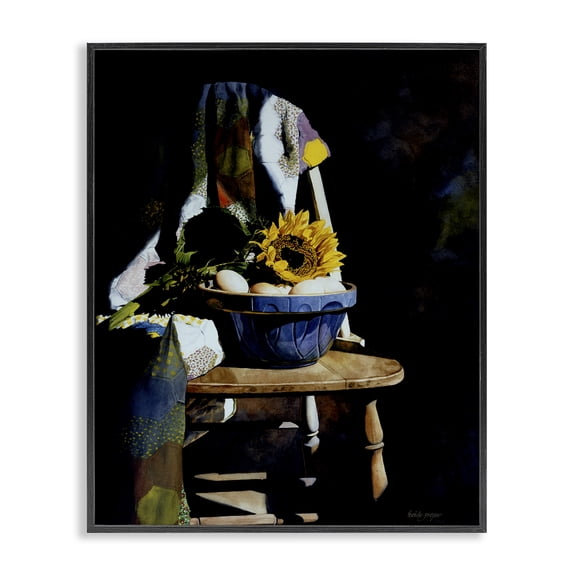 Stupell Industries French Country Sunflower Chair Dark Still Life Black Framed Giclee Art, 11 x 14, by Heide Presse