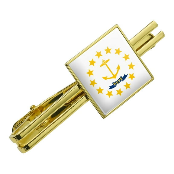 Rhode Island State Flag Square Tie Bar Clip Clasp Tack- Silver or Gold