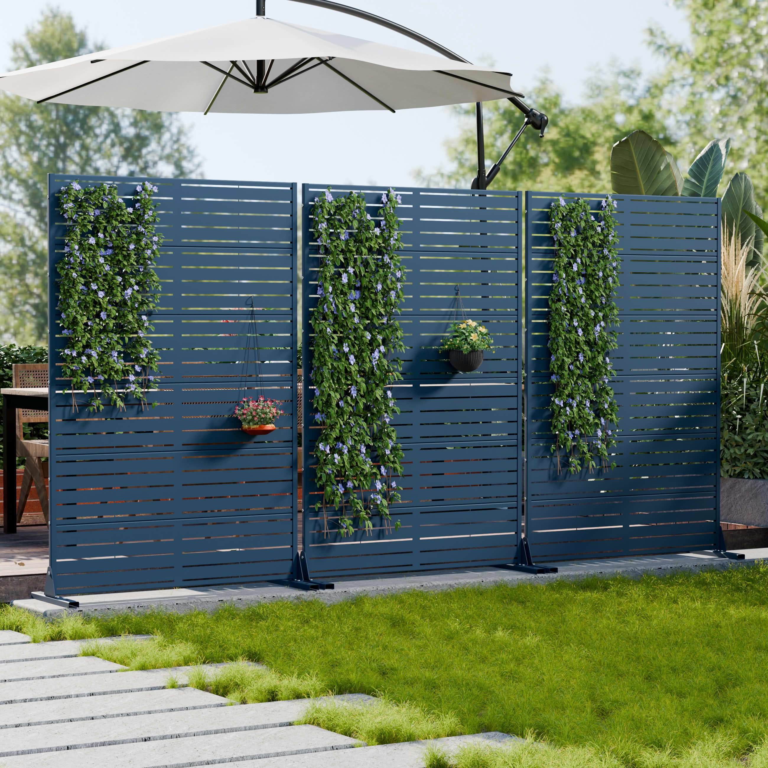 MAYEERTY 2-Piece Outdoor Metal Privacy Screen 6ft × 4ft Starry Night Blue, 6-Panel Classic Louvered, Weatherproof for Patio