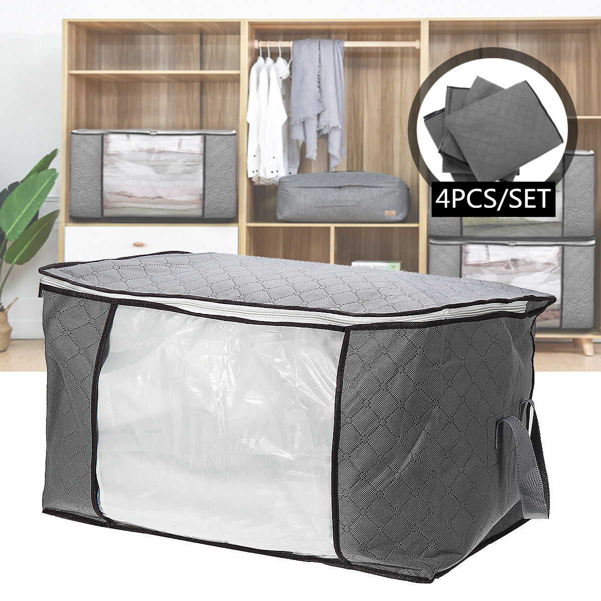 4Pcs Large Foldable Storage Bag Clothes Blanket Quilt Closet Organizer Holder Walmart Canada