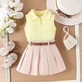 thumbnail image 4 of GYRATEDREAM Toddler Baby Girl Skirt Outfit Sleeveless Ribbed Tank Vest Tennis Pleated Skirt with Belt Set Summer Clothes 6 Months-4 Years, 4 of 9