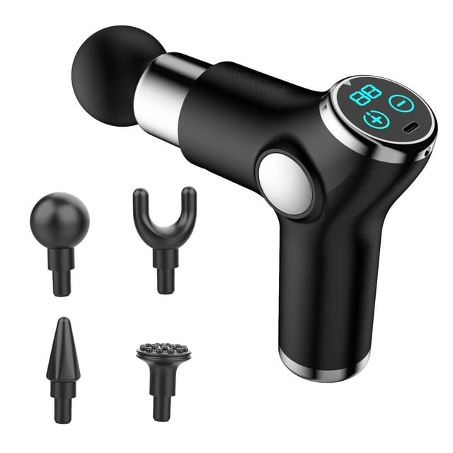 Muscle Therapy Device for Athletes Body Muscle Massager Handheld Massager 32 Adjustable Strength Levels 4 Massage Heads, Black