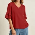 thumbnail image 7 of RQYYD Womens Short Sleeve V Neck Button Ruffle Tops Casual Linen Blouses Loose Fit Tee Shirts Daily Clothes, 7 of 7