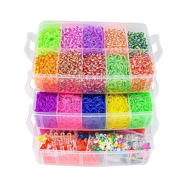 Kit de 15000 pulseras elásticas, caja de bandas elásticas para telar para niños, pulseras de telar, collares, juguetes con caja de almacenamiento