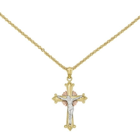14kt Tri-Color Gold Polished Crucifix Pendant